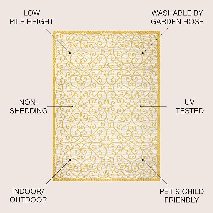 JONATHAN Y Vintage Filigree Indoor Outdoor Square Area Rug 5X5 Cream/Yellow - Image 2