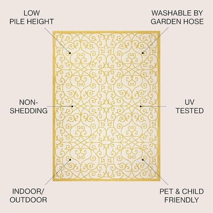 JONATHAN Y Vintage Filigree Indoor Outdoor Square Area Rug 5X5 Cream/Yellow - Image 2
