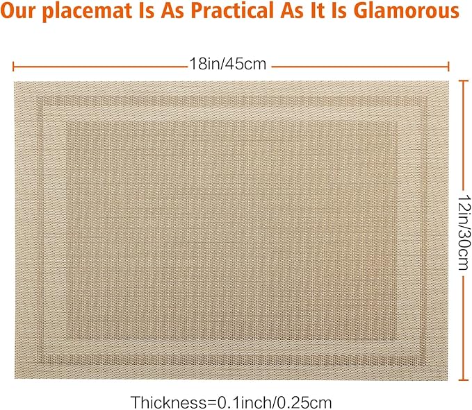 Placemats Set of 12, Vinyl PVC Heat Resistant Washable Placemats Set, Non Slip - Image 3