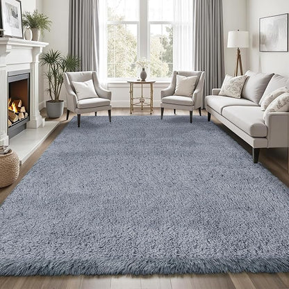 Area Rug for Living Room Bedroom: 9x12 Grey Soft Fluffy Shag Upgrade Non-Slip - Image 3