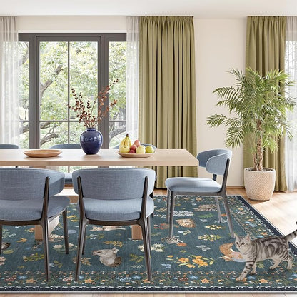 Soalmost Cat 9x12 Area Rugs for Living Room, Machine Washable Animal Floral - Image 2