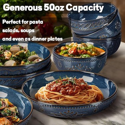 Pasta Bowls, 50oz Large Salad Serving Bowls, 9.75'' Plates Bowl Set of 4 - Image 4