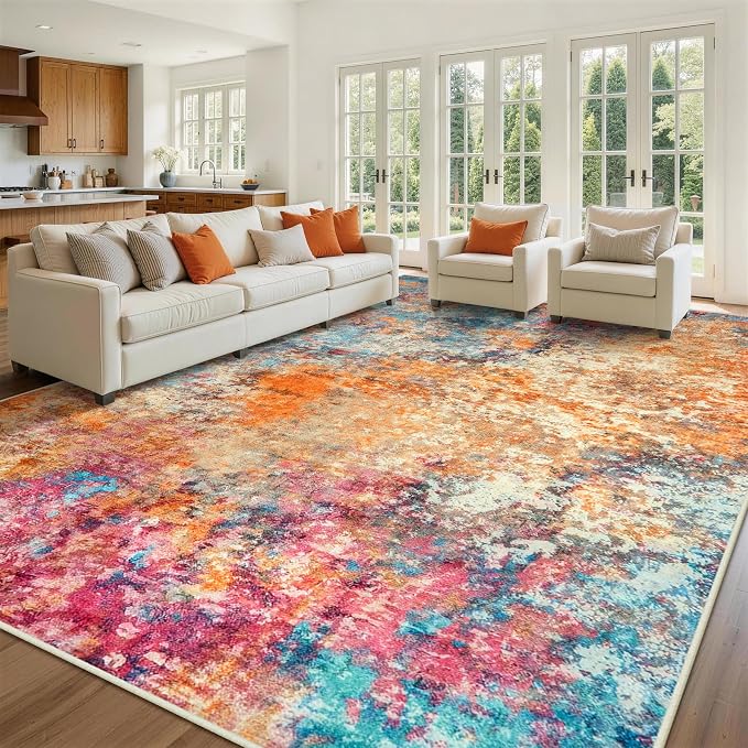 9x12 Area Rugs for Living Room Rug Washable: Abstract Large Rug for Dining Room - Image 9