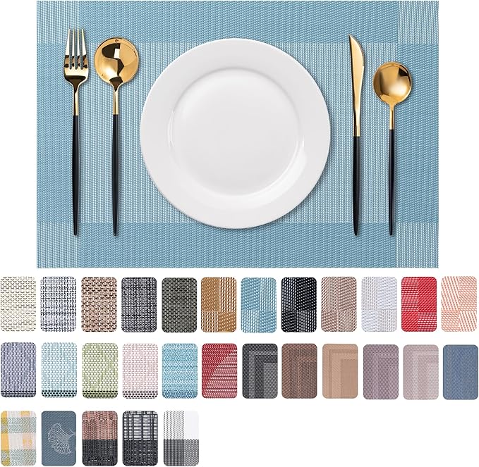 Placemats Set of 6 Washable Indoor | Outdoor Vinyl Place Mats by CADONO