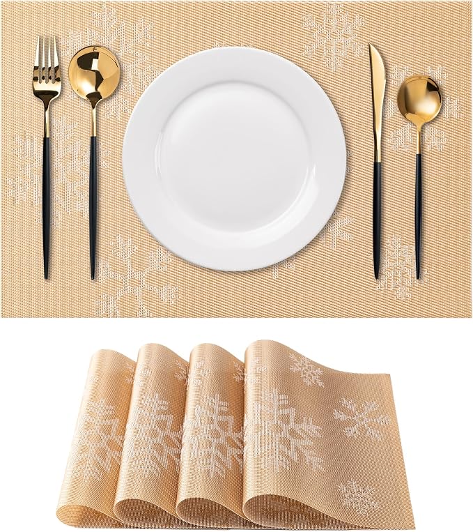 Placemats Set of 4 Washable Indoor | Outdoor Vinyl Place Mats by CADONO