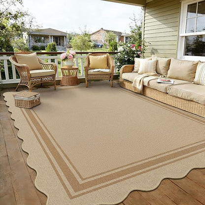 6x9 Scalloped Rug Easy Jute Washable Outdoor Patio Rug - Image 9