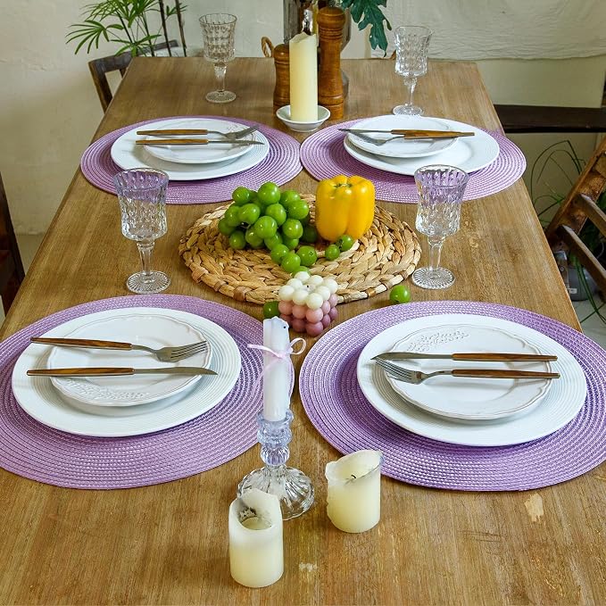 FunWheat Round Braided Placemats Set of 6 Table Mats - Image 8