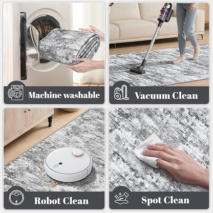 Abstract Washable Runner Rug 2x6, Hallway Rug Non-Slip, Woven Non-Shedding Thin - Image 3