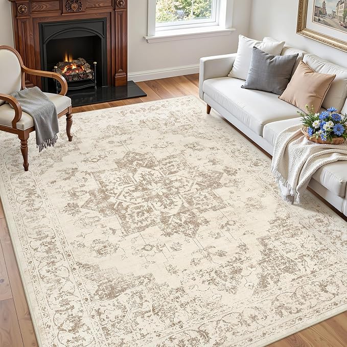 6x9 Area Rugs for Living Room: Vintage Boho Neutral Washable Rug Indoor Soft - Image 3