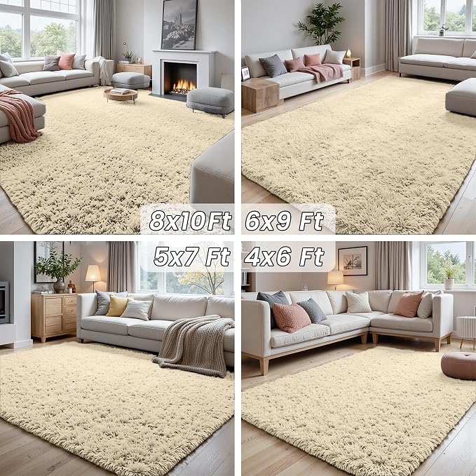5x7 Area Rugs for Living Room Rug: Soft Fluffy Shag Beige Rugs for Bedroom - Image 7