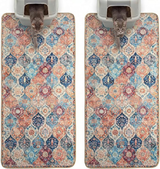 Hompet Cat Litter Mat 2 Pack, 28.5x60 Large Machine Washable Trapping Mats by Hompet