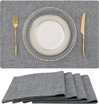 Faux Cotton Linen Placemats Set of 4, Cloth Washable Farmhouse Dining Table Mats by homing