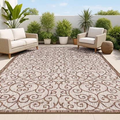 JONATHAN Y Vintage Filigree Indoor Outdoor Area Rug 4X6 Taupe/Espresso by JONATHANY