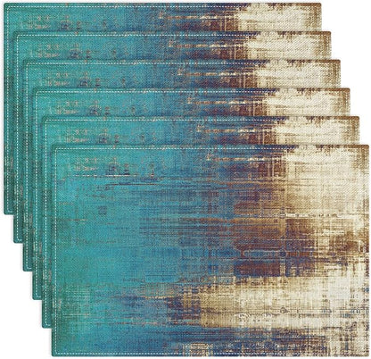 Emvency Farmhouse Placemats Set of 6, 12x18 Inch, Teal Coastal | Farmhouse by Emvency