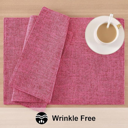 Faux Cotton Linen Placemats Set of 6, Cloth Washable Farmhouse Dining Table Mats - Image 5