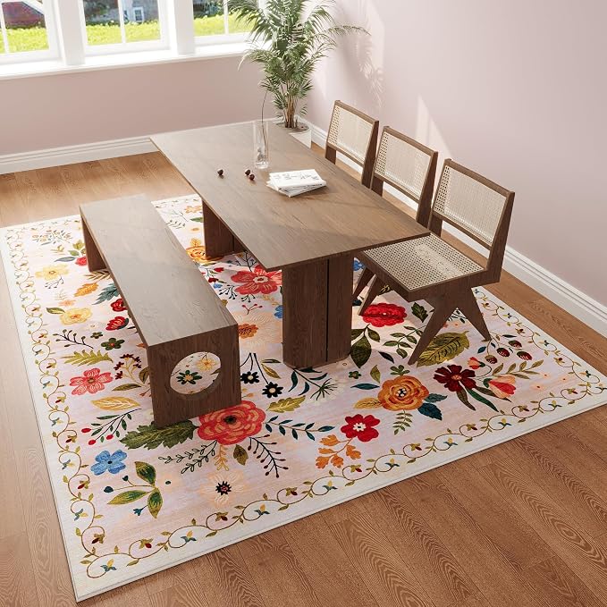 Rugcomf Area Rugs 9x12 Living Room Clearance Washable Boho Rug Non Slip Floral - Image 5