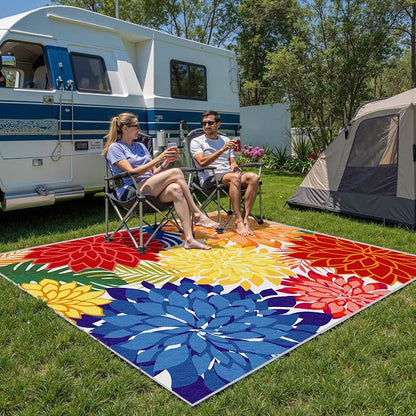 Outdoor Area Rug Washable Multicolored Patio Rug Tropical Botanical Modern - Image 8