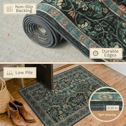 Farmhouse 3x4 Rug for Entryway Indoor, Non Slip Dark Green Washable Kitchen - Image 4