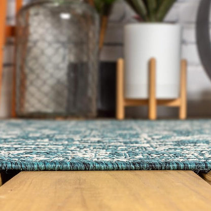 JONATHAN Y Boho Medallion Indoor Outdoor Round Area Rug 3 Ft Teal/Gray - Image 5