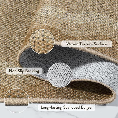 LIVEBOX Scalloped Washable Outdoor 5x7 Rug, Easy Jute Tan Rug - Image 5