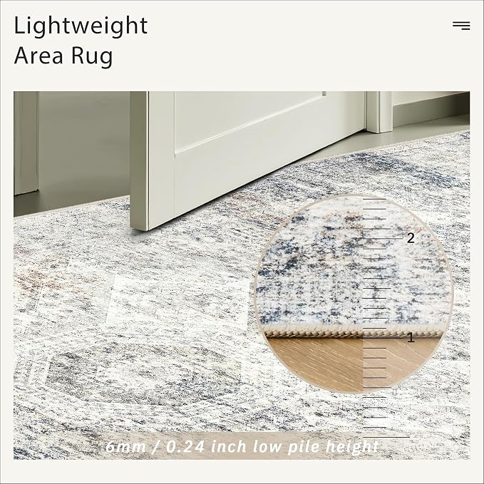 Soalmost 5x7 Area Rugs Blue Ivory Low Pile Indoor Washable Trendy Faded Style - Image 7