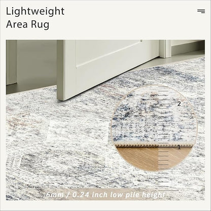 Soalmost 5x8 Area Rugs Blue Ivory Low Pile Indoor Washable Trendy Faded Style - Image 7