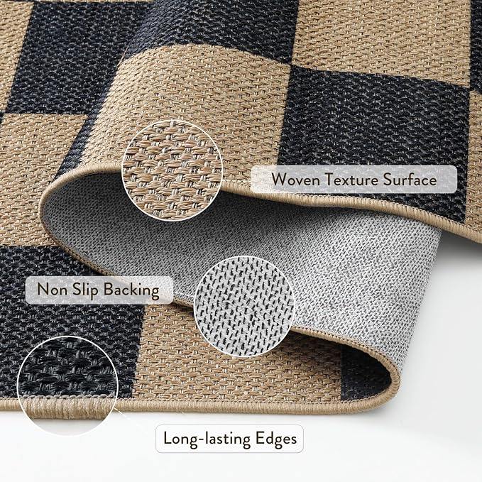 Lahome Colette Checkered Easy Jute 2x3 Rug, Small Entryway Rug Non Slip Kitchen - Image 5