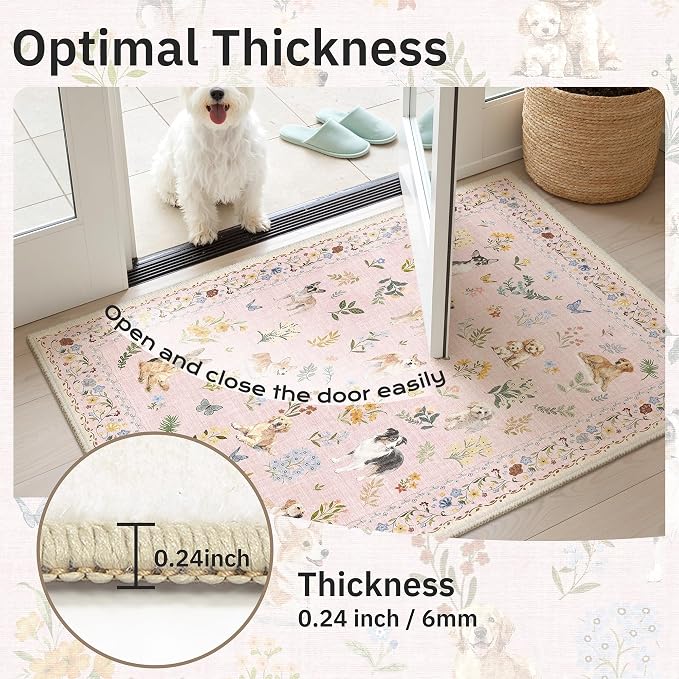 Soalmost Dog 6x9 Area Rugs for Living Room, Machine Washable Animal Floral - Image 9