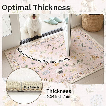 Soalmost Dog 6x9 Area Rugs for Living Room, Machine Washable Animal Floral - Image 9