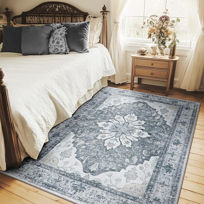RELEANY Area Rugs 5'x7' Washable Non-Slip, Floral Vintage Distress Medallion - Image 2