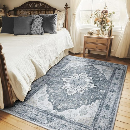 RELEANY Area Rugs 5'x7' Washable Non-Slip, Floral Vintage Distress Medallion - Image 2