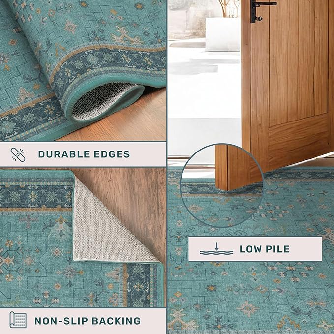 Teal Boho 2x5 Non Slip Small Kitchen Rug Runner - Image 5