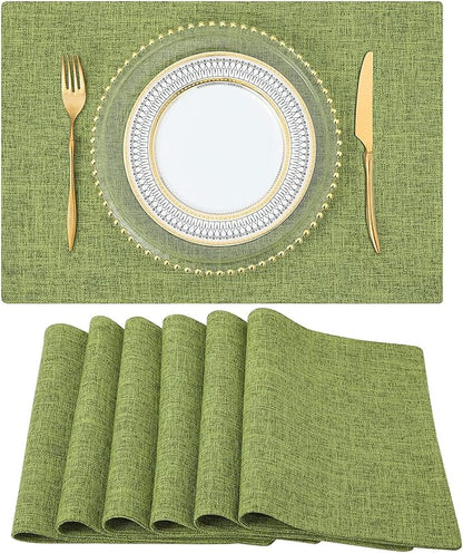 Faux Cotton Linen Placemats Set of 6, Cloth Washable Farmhouse Dining Table Mats by homing