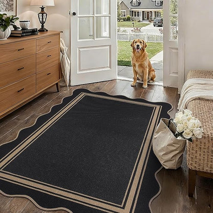 Scalloped Easy Jute 3x5 Outdoor Rug Washable Non Slip Rug by Zeeinx