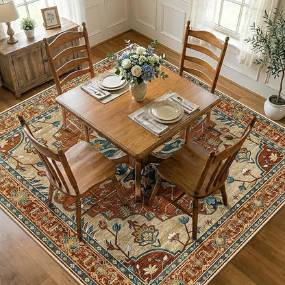 RELEANY Area Rugs Square 8ft Washable Non-Slip, Floral Vintage Distress - Image 2