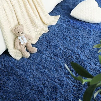 LOCHAS Bedroom Rug 2.6' x 5.3', Light Navy Fluffy Shaggy Area Rug - Image 6