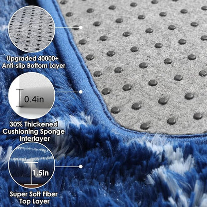 ONASAR 7x9 Area Rugs for Living Room Bedroom, Large Fluffy Navy Blue and White - Image 4