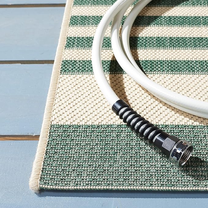 SAFAVIEH Courtyard Collection 2'7" x 5' Beige/Dark Green CY6062 Stripe Indoor/ - Image 5