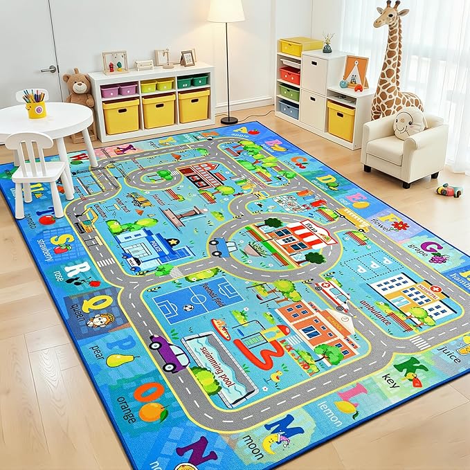 Chicrug 5x7 Car Road Area Rug for Kids Playroom Bedroom, Non Slip Low Pile by ChicrugHomeDecor