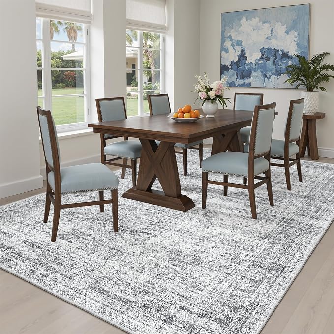 Soalmost 5x7 Area Rugs Gray Low Pile Indoor Washable Trendy Faded Style Rugs - Image 10