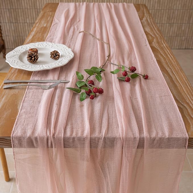 Dusty Pink Cheesecloth Table Runner 120 Inches - Image 4