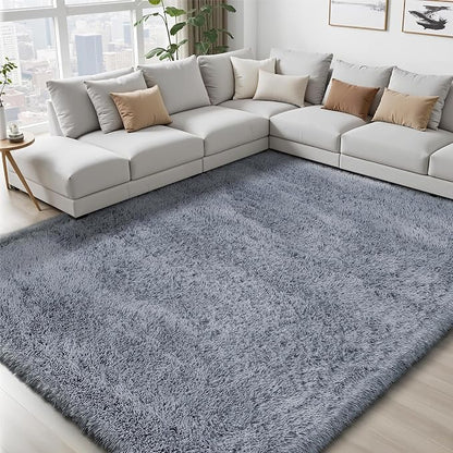 Area Rug for Living Room Bedroom: 9x12 Grey Soft Fluffy Shag Upgrade Non-Slip - Image 7