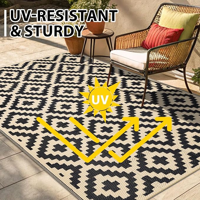 Smiry Waterproof Outdoor Rug 4x6 ft, Reversible Plastic Straw Patio Camping Rugs - Image 4