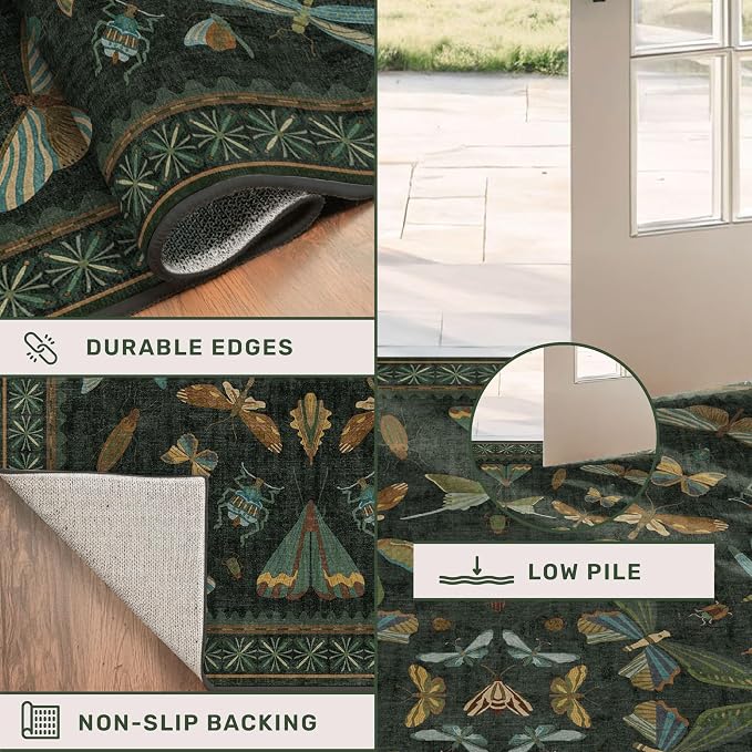 6x8 Dark Green Washable Dining Room Rug - Image 5