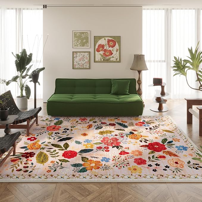 Rugcomf Area Rugs 9x12 Living Room Clearance Washable Boho Rug Non Slip Floral - Image 7
