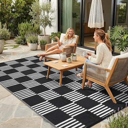 Garvee Waterproof Outdoor Rug 5x8, Checkered Foldable Plastic Straw Patio by Garvee