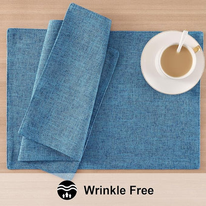 Faux Cotton Linen Placemats Set of 6, Cloth Washable Farmhouse Dining Table Mats - Image 5