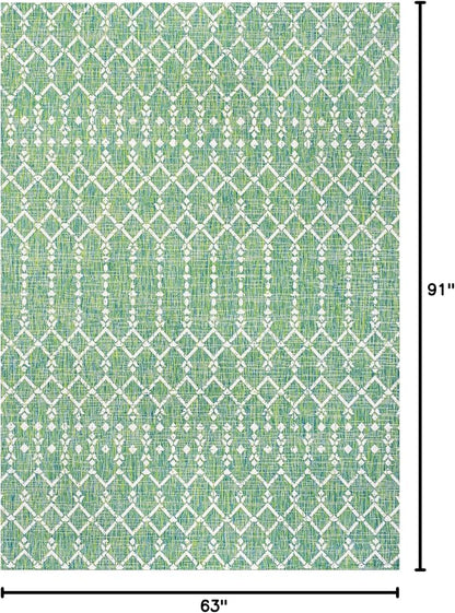 JONATHAN Y Moroccan Geometric Indoor Outdoor Area Rug 5X8 Green/Cream, Ourika - Image 2