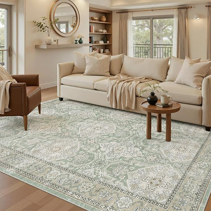 Soalmost 5x7 Area Rugs Green/Brown Low Pile Indoor Washable Trendy Faded Style - Image 2
