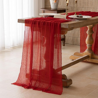 10Pcs Red Cheesecloth Table Runner 120 Inches - Image 3